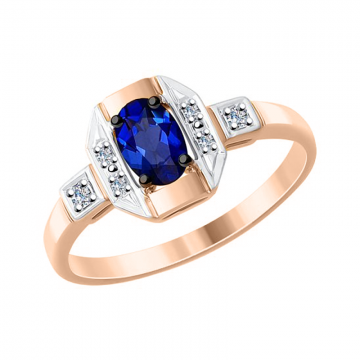 Lady´s ring in red gold of 585 assay value with sapphire and diamond 
