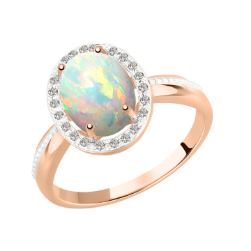 Lady´s ring in red gold of 585 assay value with diamonds and opal 