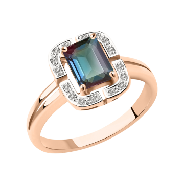 Lady´s ring in red gold of 585 assay value with alexandrite and brilliants 