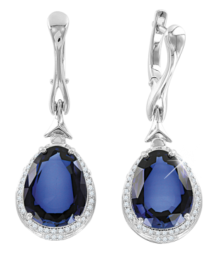 Earrings in white gold of 585 assay value with sapphire, diamonds 
