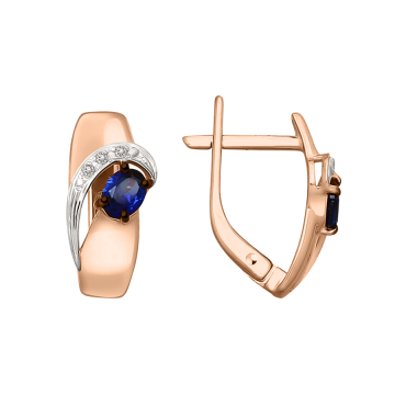 Earrings in red gold of 585 assay value with diamonds and sapphire 