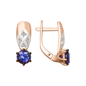 Earrings in red gold of 585 assay value with Tanzanite, brilliants 