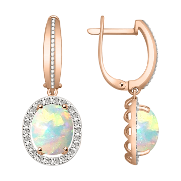 Ohrringe aus Rotgold 585° mit Opal, Brillanten 