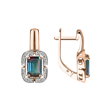 Earrings in red gold of 585 assay value (14ct) with diamonds and alexandrite 