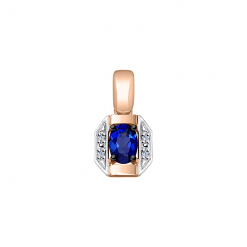 Pendant in red gold of 585 assay value with diamonds and sapphire 