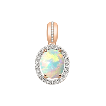 Pendant in red gold of 585 assay value with diamonds, opal 