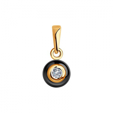 Pendant in red gold of 585 assay value with diamond, ceramic 