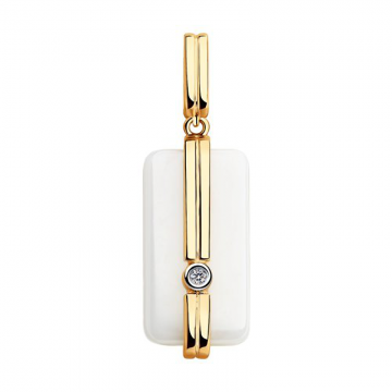Pendant in red gold of 585 assay value with diamond, white ceramic 