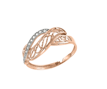 Кольцо женское из красного золота 585 пробы с фианитами 