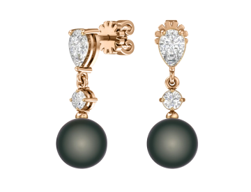 Earrings in red gold of 585 assay value with natural pearl and zirconia 