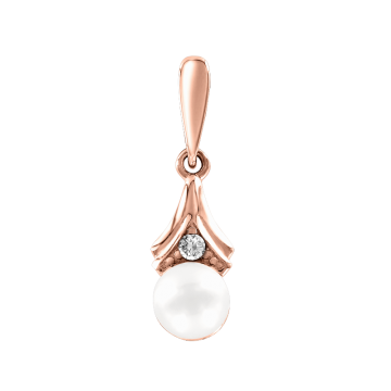 Pendant in red gold of 585 assay value with diamond and natural pearl 