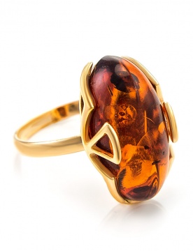Gold-plated silver and rhodium ring with amber 20,0 mm