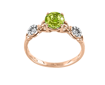 Lady´s ring in red gold of 585 assay value with chrysolite and zirconia 
