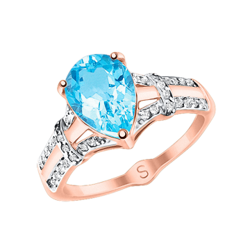 Lady´s ring in yellow and white gold of 585 assay value with blue topaz, zirconia 