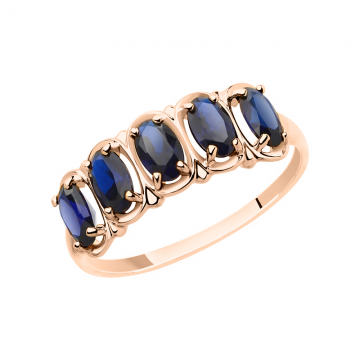 Lady´s ring in red gold of 585 assay value with sapphire HTS. 17,5 mm