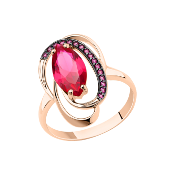 Lady´s ring in red gold of 585 assay value with zirconia, ruby HTS 18,5 mm