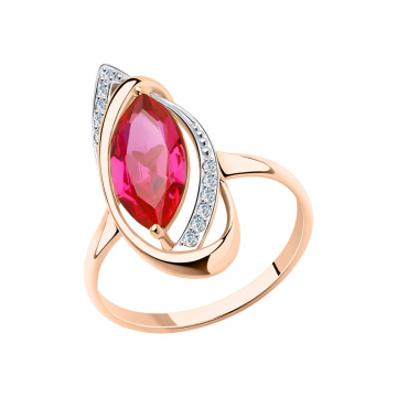 Lady´s ring in red gold of 585 assay value with zirconia, ruby HTS 