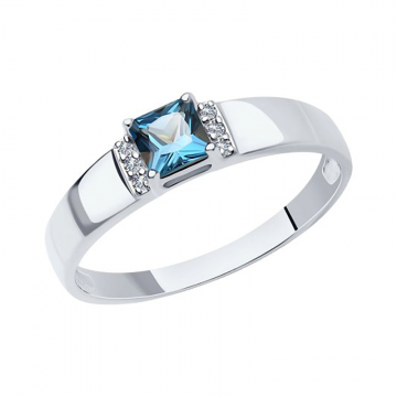 Lady's ring in white gold of 585 assay value with london topaz and zirconia 