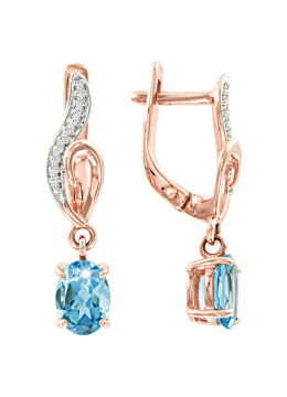Earrings in red gold of 585 assay value with blue topaz, zirconia 