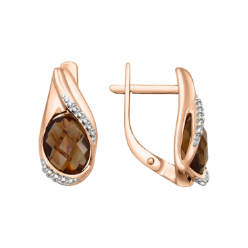 Earrings in red gold of 585 assay value with smoky topaz, zirconia 