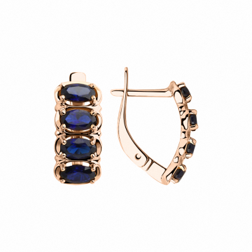 Earrings in red gold of 585 assay value with sapphire 