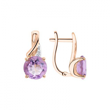 Ohrringe aus Rotgold 585° mit Amethyst, Zirkonia 