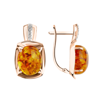 Earrings in red gold of 585 assay value with amber and zircinia 