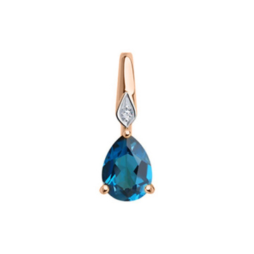 Pendant in red gold of 585 assay value with diamond and London blue topaz 
