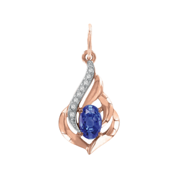 Pendant in red gold of 585 assay value with sapphire syn., zirconia 