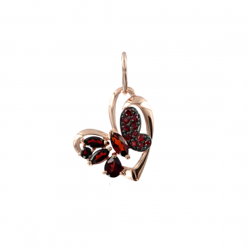 Pendant in red gold of 585 assay value with garnet y zirconia 