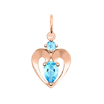 Pendant in red gold of 585 assay value with blue topaz 