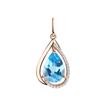 Pendant in red gold of 585 assay value with blue topaz, zirconia 