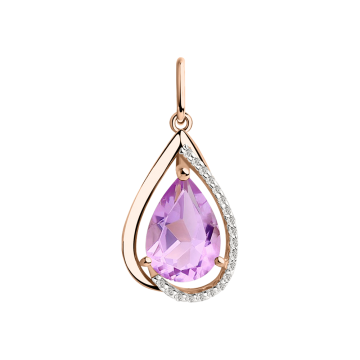 Pendant in red gold of 585 assay value with amethyst and zirconia 