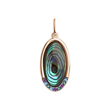 Pendant in red gold of 585 assay value with zirconia, grey-green mother-of-pearl 