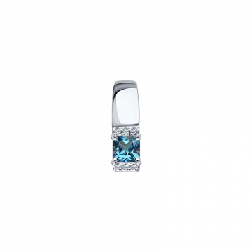 Pendant in white gold of 585 assay value with zirconia and blue topaz 