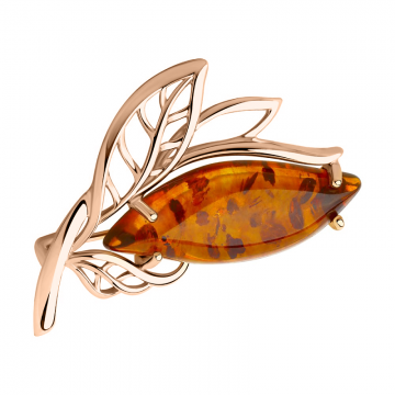 Brooch in red gold of 585 assay value with amber 