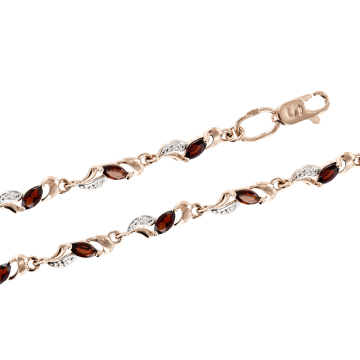 Armband aus Rotgold 585° mit Granaten ca. 4x2 mm, Zirkonia 18 cm