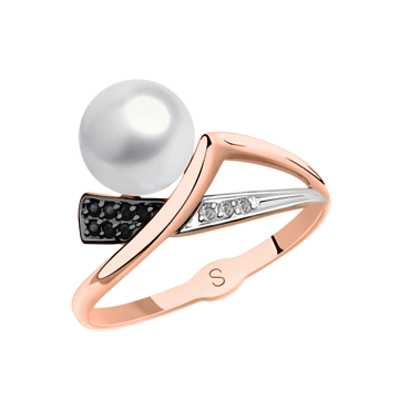 Ladies Ring in Red Gold 585 - Pearl, Zirconia 