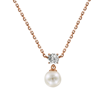 Necklace in red gold of 585 assay value with zirconia and pearl 