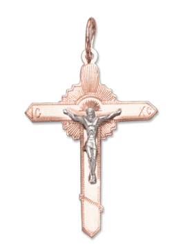Крестик православный из красного с белым золота 585 пробы 
