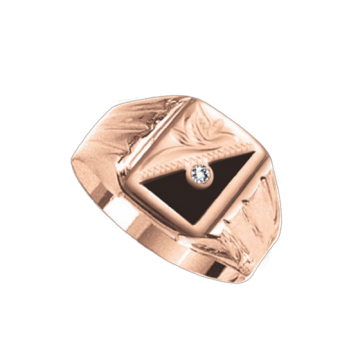 Кольцо мужское из красного золота с ониксом и фианитом 