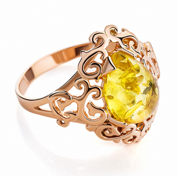Vergoldete Damen-ring aus 925er Silber mit Bernstein 