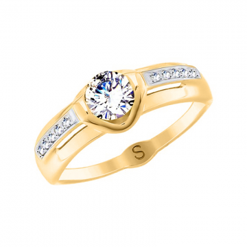 Lady´s ring in yellow and white gold of 585 assay value with zirconia 