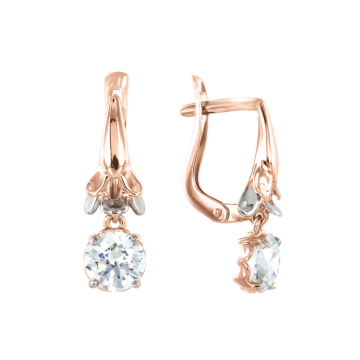 Earrings in red gold of 585 assay value with Swarovski crystals, zirconia 