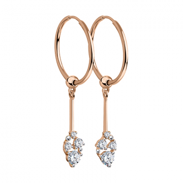 Earrings in red gold of 585 assay value with Swarovski crystals 