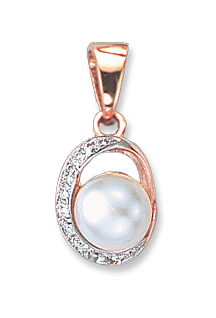 Pendant in red gold of 585 assay value with natural pearl and zirconia 