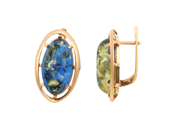 Gold-plated silver earrings with blue amber 