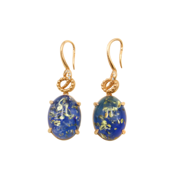 Gold-plated silver earrings with blue amber 