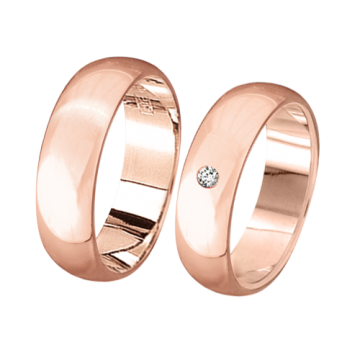 Wedding ring in red gold of 585 assay value with diamonds 
