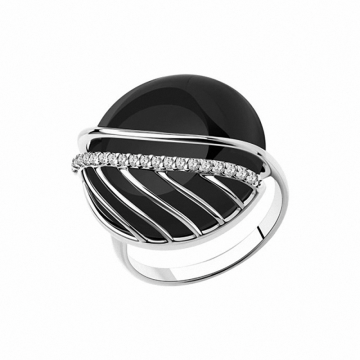 Женское серебряное кольцо 925 пробы. Вставка: фианиты, агат 